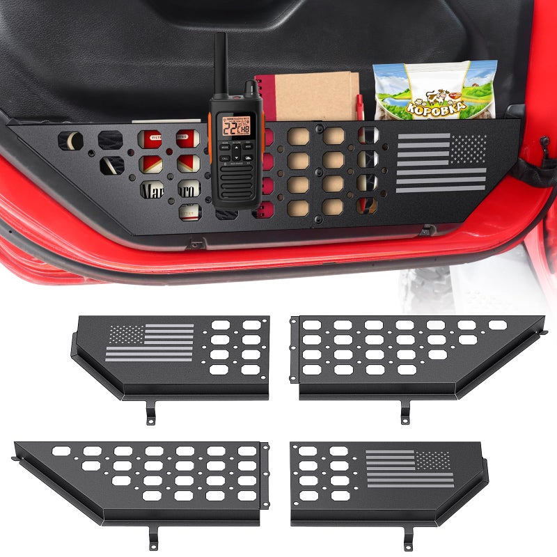 DIAMOOKY Metal Front Door Pocket Storage Box for Jeep Wrangler JL JLU 4XE 2018-2025 & Gladiator JT 2020-2022 2023 2024 2025 Accessories Door Organizer Storage (Not for Power Seats)  Flat Flag  2PCS - Image 1